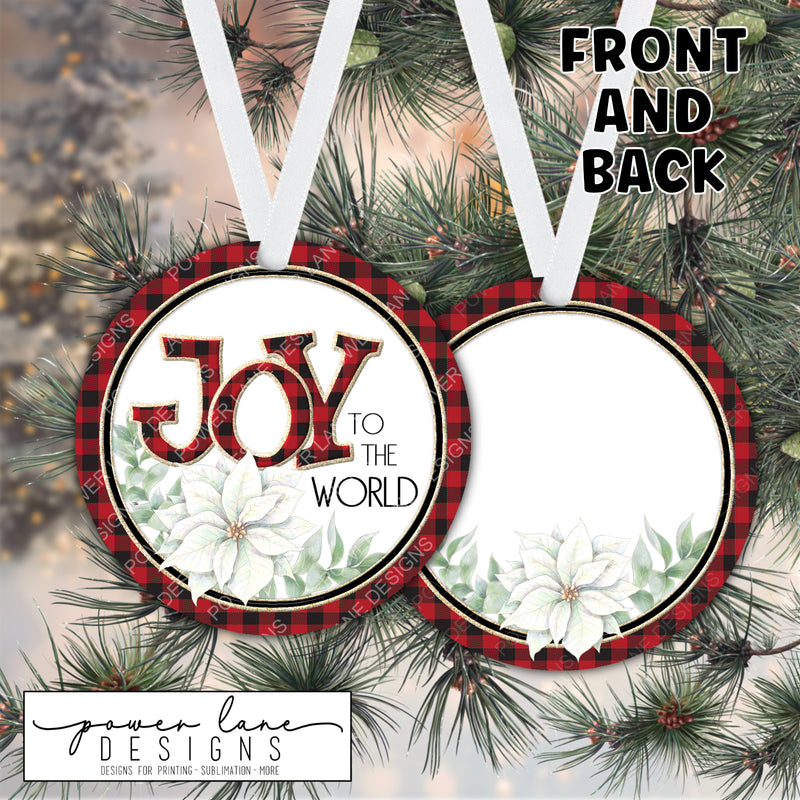 Joy to the World Ornament Design - Black Red Plaid Christmas - Sublimation Design - Instant Download