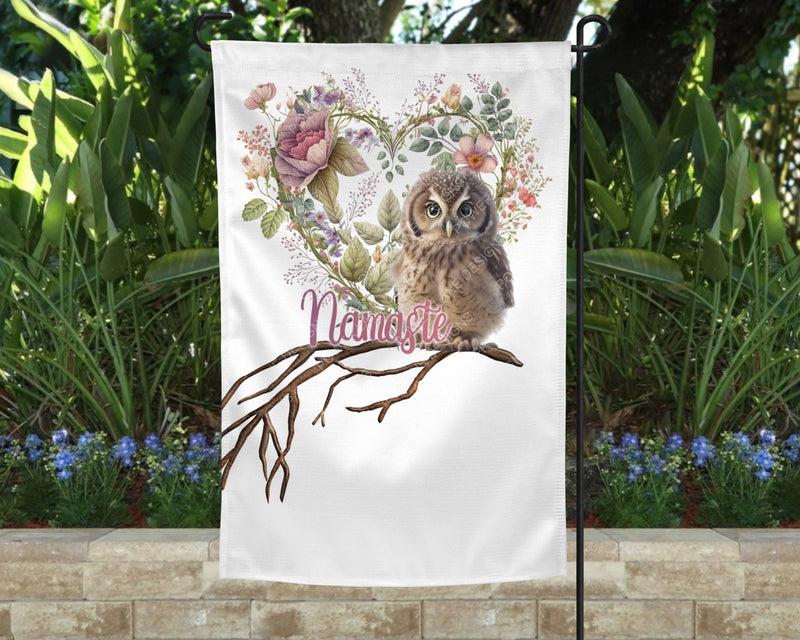 Pretty Owl Namaste with Heart Wreath Garden Flag DESIGN, Sublimation Design, PNG, Instant Download