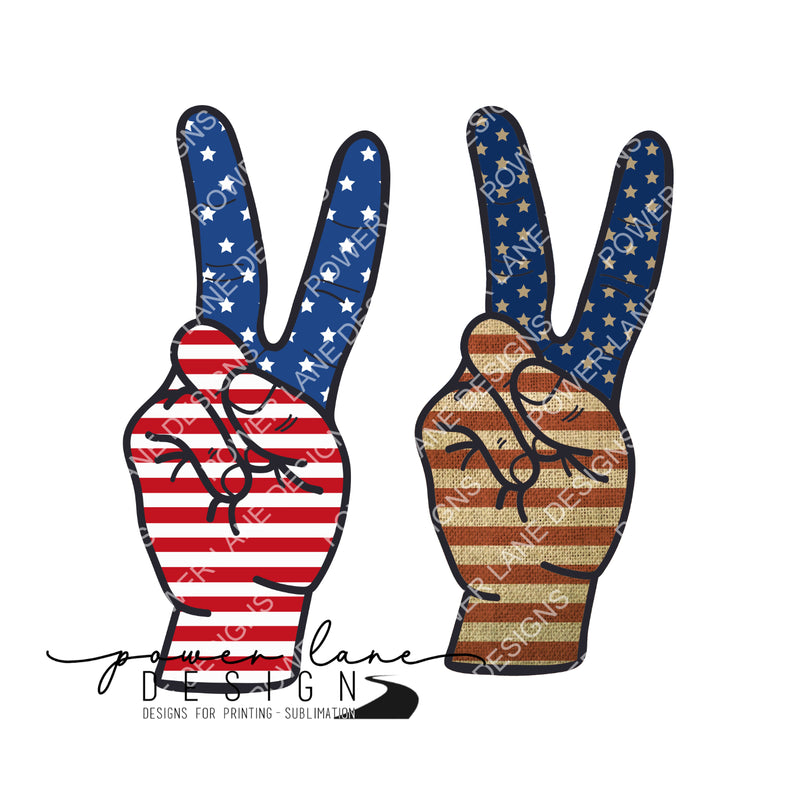 Patriotic Flag Peace Signs _ Victory Sign - Fourth of July - 4th of July  - Digital Download - Sublimation Design