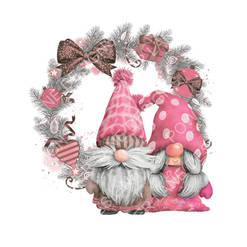 Pink Gnome Wreath Christmas Design, Sublimation Designs, Sublimation, PNG, Instant Digital Sublimation Download