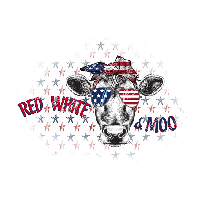 Red White and Moo - Patriotic - Fourth of July - 4th of July  - Digital Download - Sublimation Design