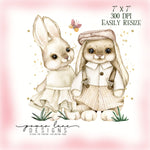 Vintage Easter Bunny Bunnies TShirt Tote Doorhanger Design, Sublimation Design, PNG, Instant Download