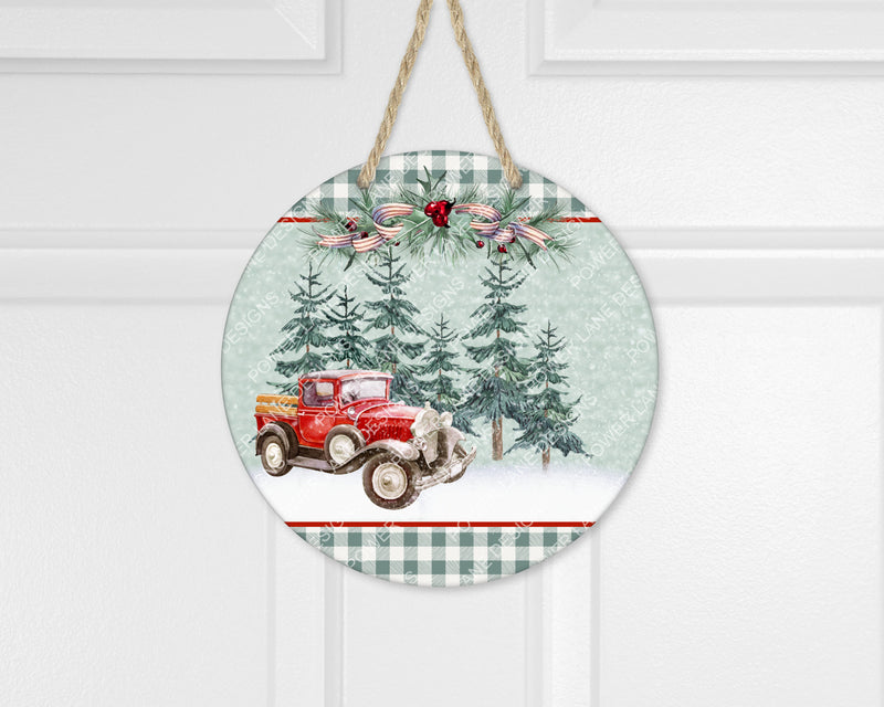 Christmas Sublimation Design, Door Hanger Round Designs, Wreath, Vintage Truck, Wall Hanger PNG, Sublimation Design Digital DL
