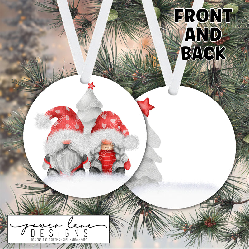 Red and White Gnome Couple Ornament Design - Christmas - Sublimation Design - Instant Download